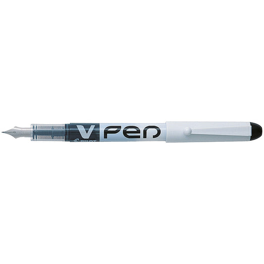 Pilot V Disposable Fountain Pen, White Barrel with Iridium Nib, Black, Pack of 12