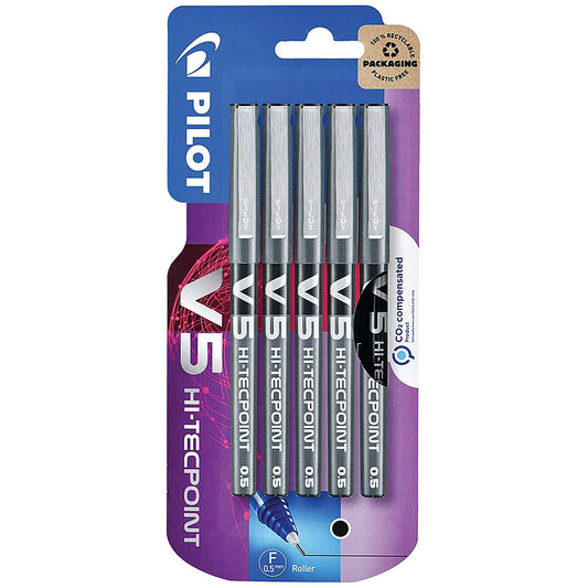 Pilot V5 Hi-Tecpoint Liquid Ink Rollerball Pen Fine Black (Blister Pack of 5) Easy2Order : PI41107