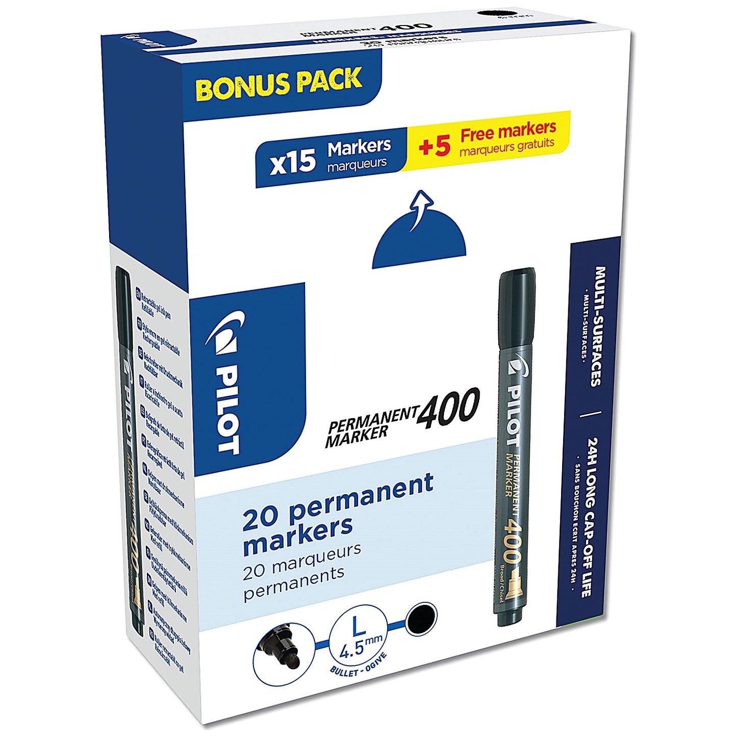 Pilot Permanent Marker 400 Chisel Tip Black Value Pack 15 + 5 FREE (Pack of 20)