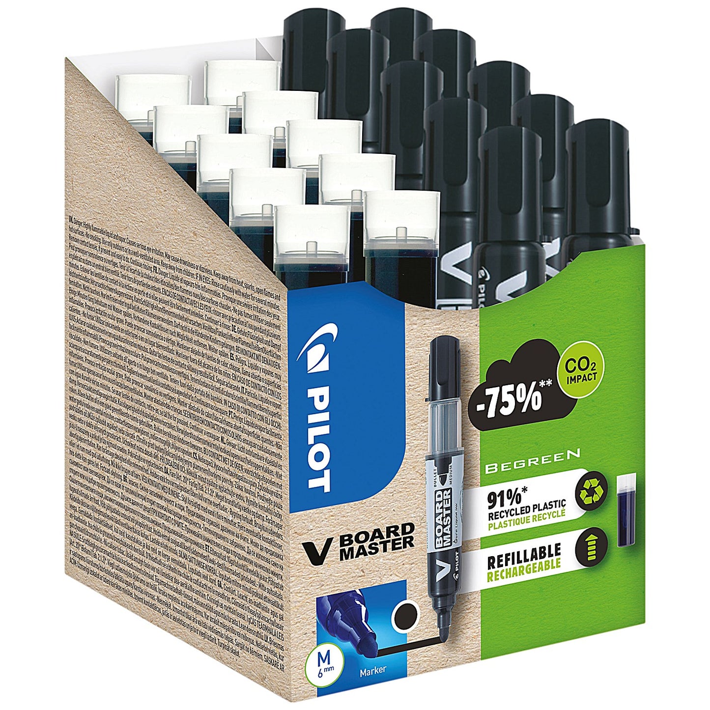 Pilot V-Board Master Markers & Refills, Medium Tip, Black, Pack of 20(10 Markers & 10 Refills)