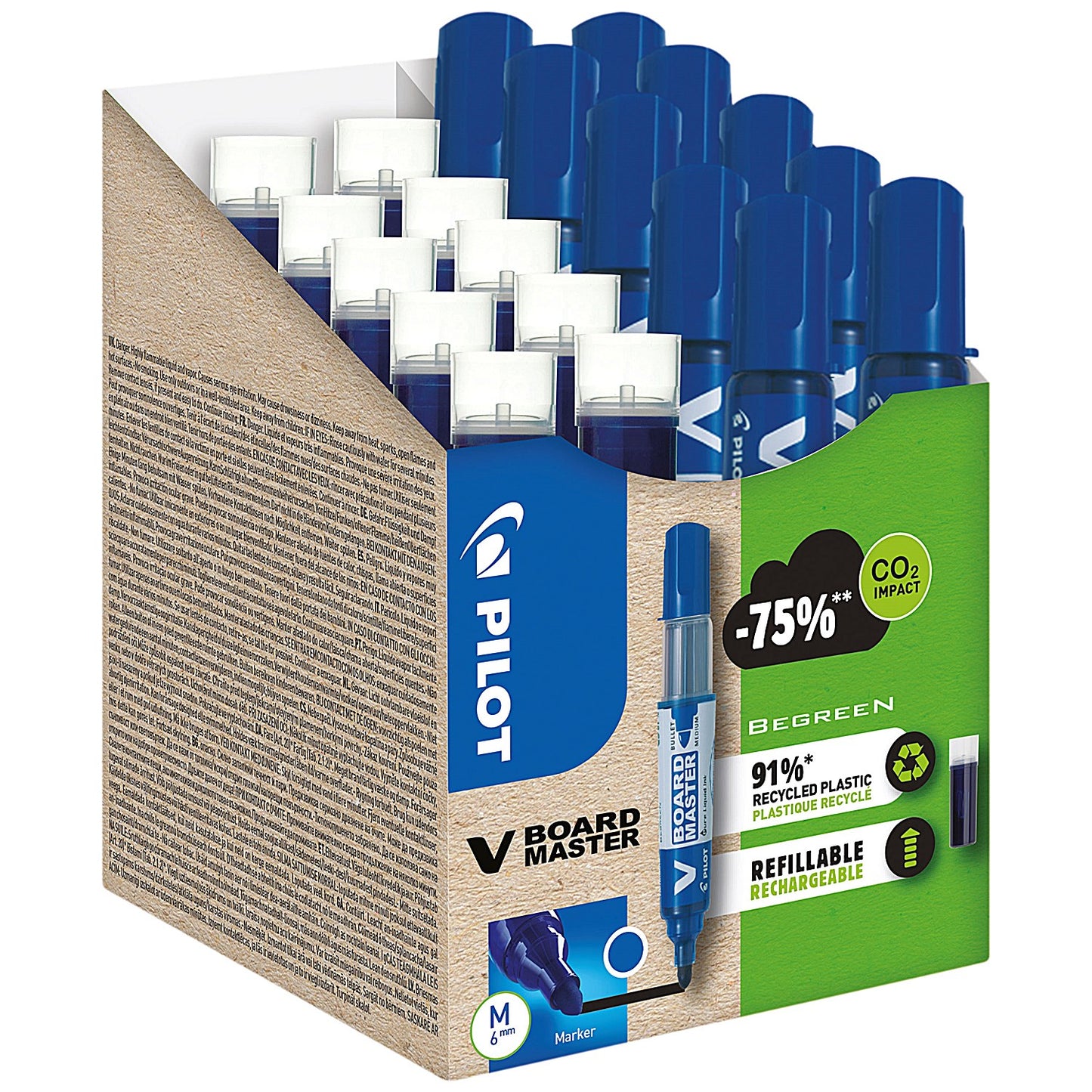 Pilot V-Board Master Markers & Refills, Medium Tip, Blue, Pack of 20(10 Markers and 10 Refills)