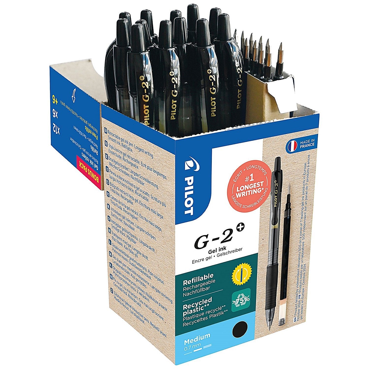 Pilot G-2 Plus Begreen Greenpack Gel Ink Rollerball Medium Black with 6 Refills (Pack of 12) WLT5561 Easy2Order : PI56176
