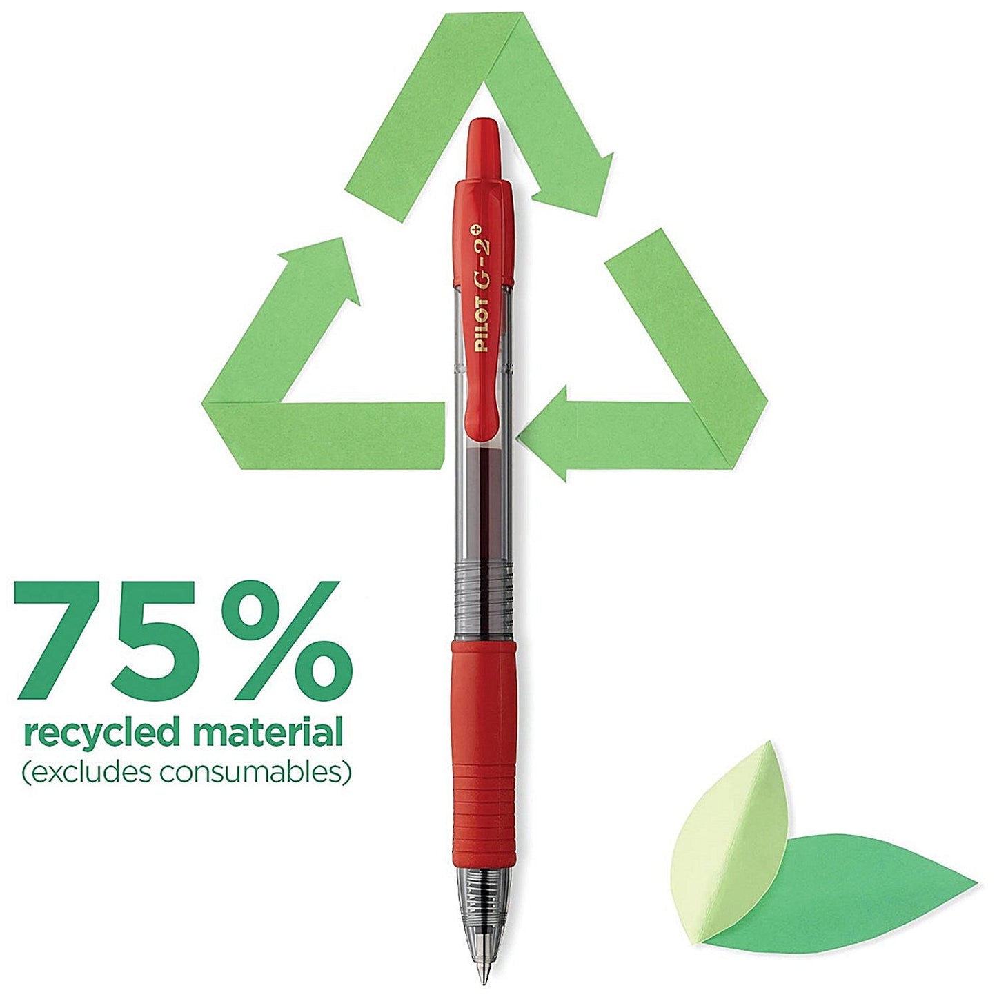 Pilot G-2 Plus Begreen Gel Ink Rollerball Medium Red (Pack of 12)