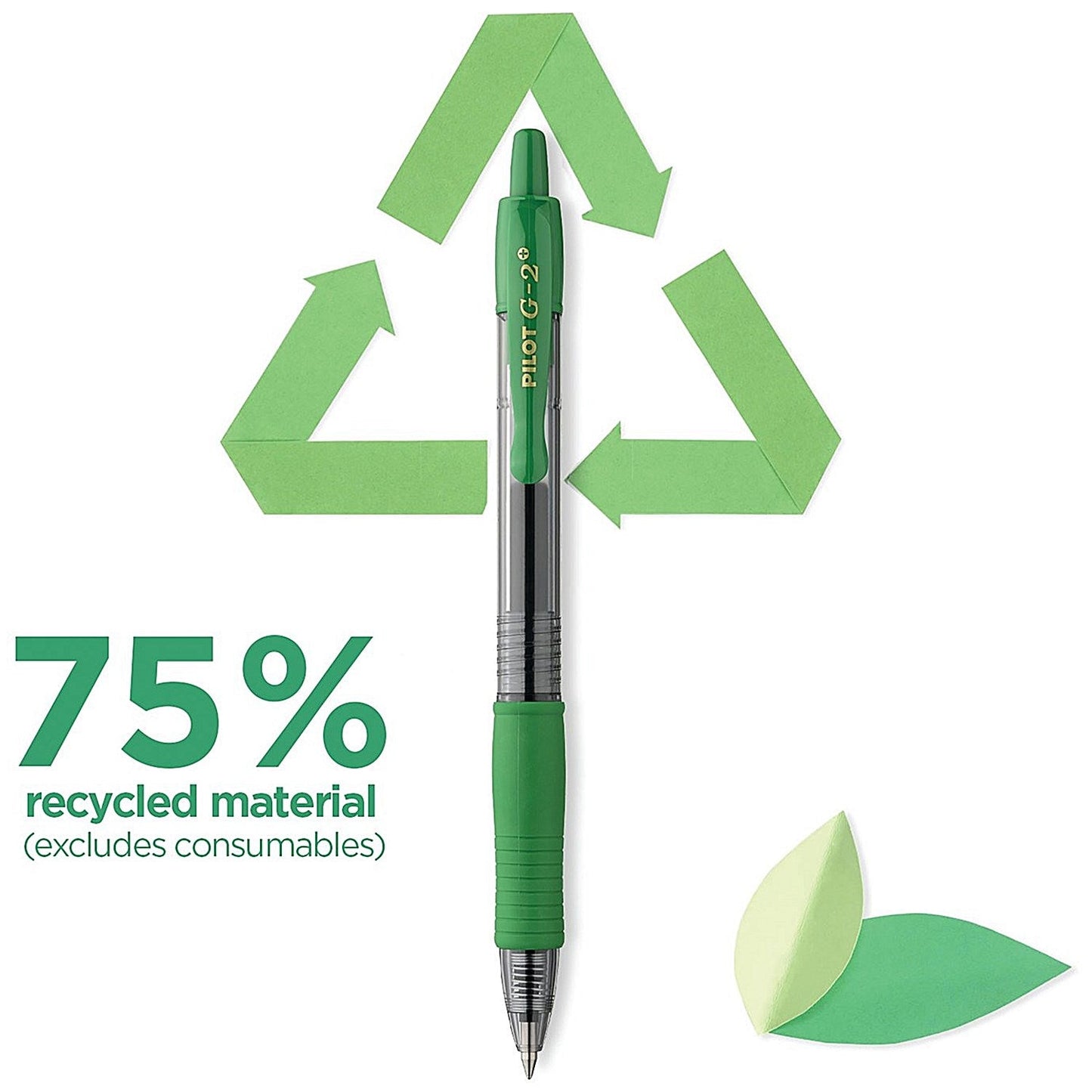 Pilot G-2 Plus Begreen Gel Ink Rollerball Medium Green (Pack of 12)