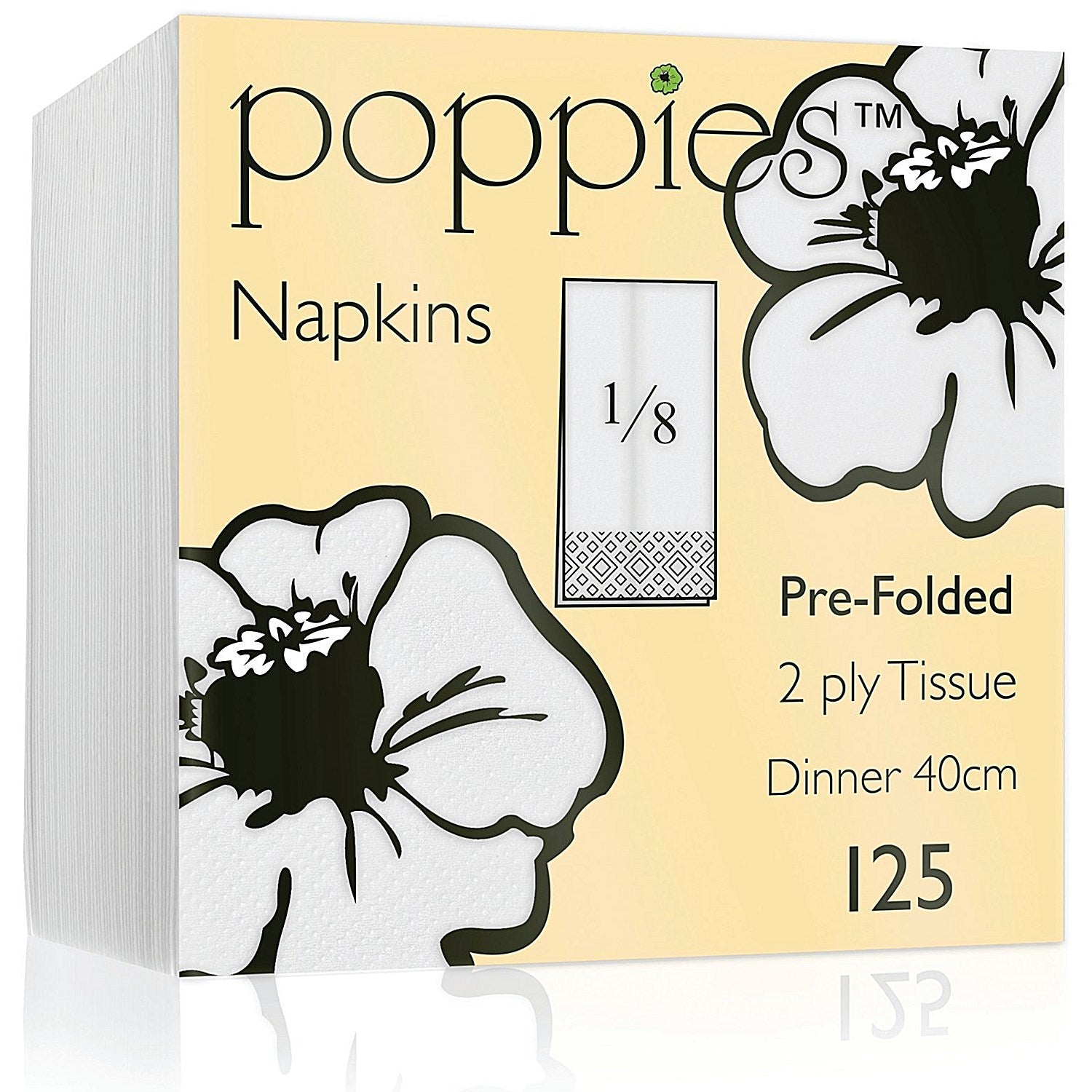 Poppies 2-Ply Napkins, 8 Fold, 40cm, White, Pack of 2000 Easy2Order : PIE32523
