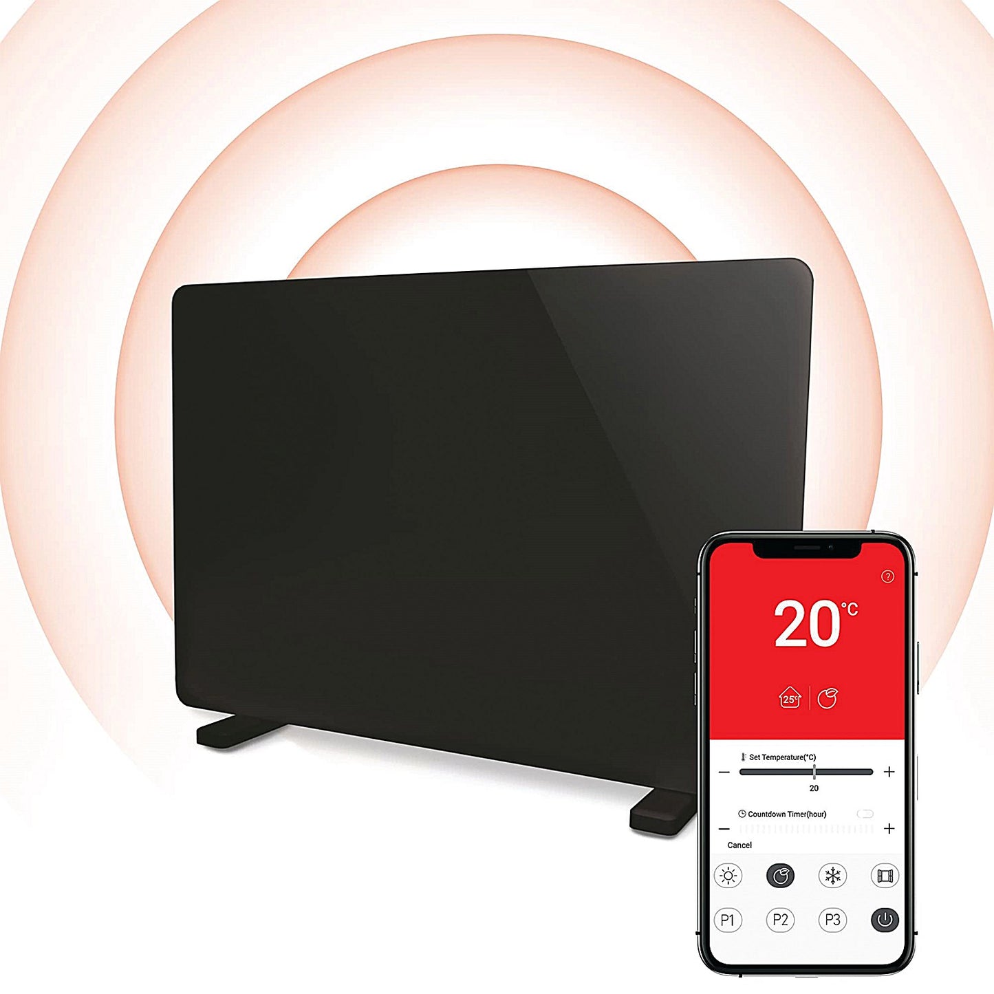 Igenix 2kW Smart Glass Panel Heater, Black