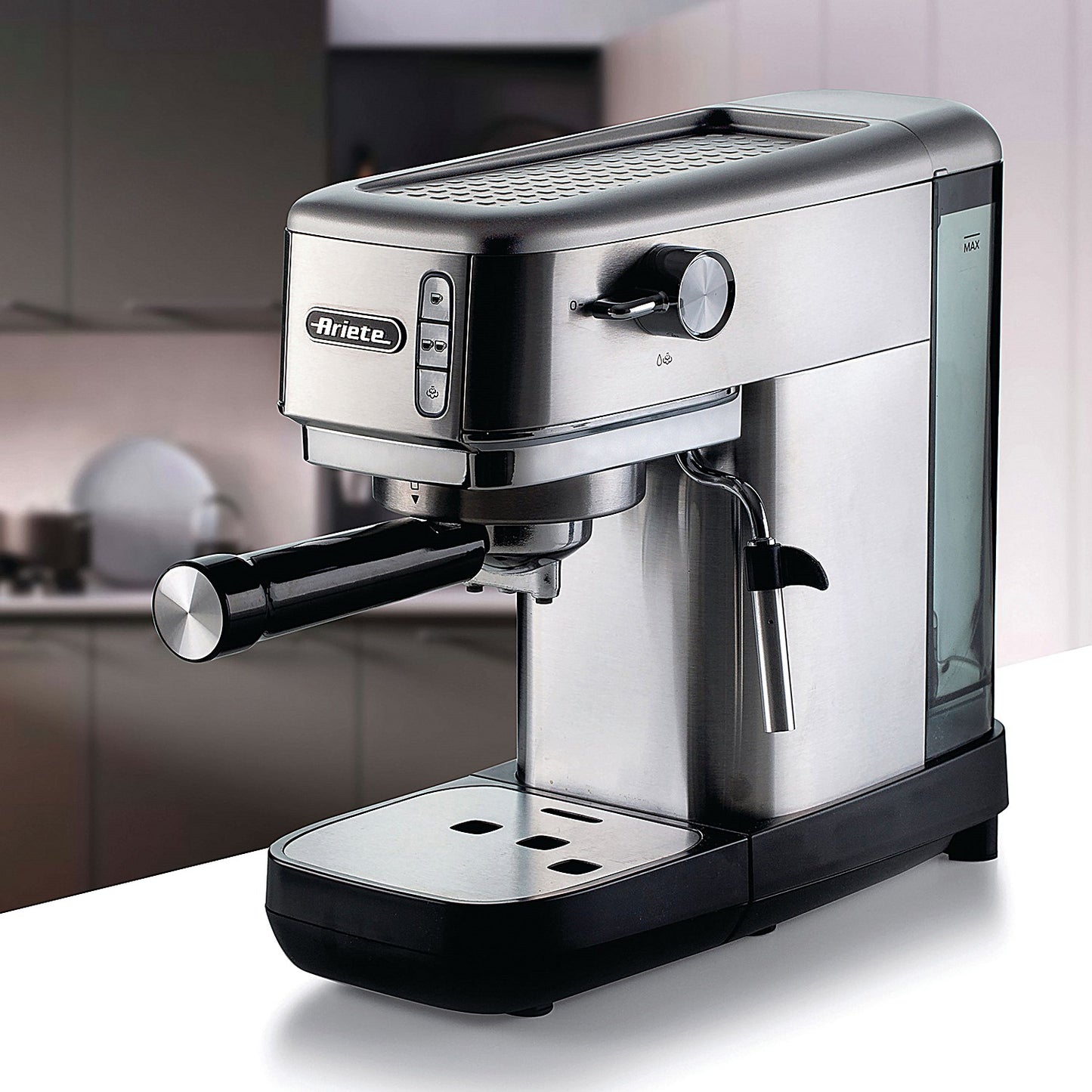 Ariete Metal Slim Espresso Coffee Maker, Brushed Stainless Steel