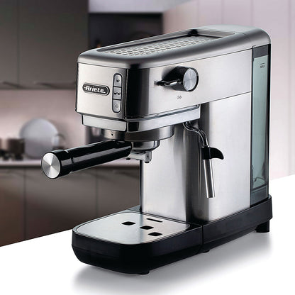 Ariete Metal Slim Espresso Coffee Maker, Brushed Stainless Steel