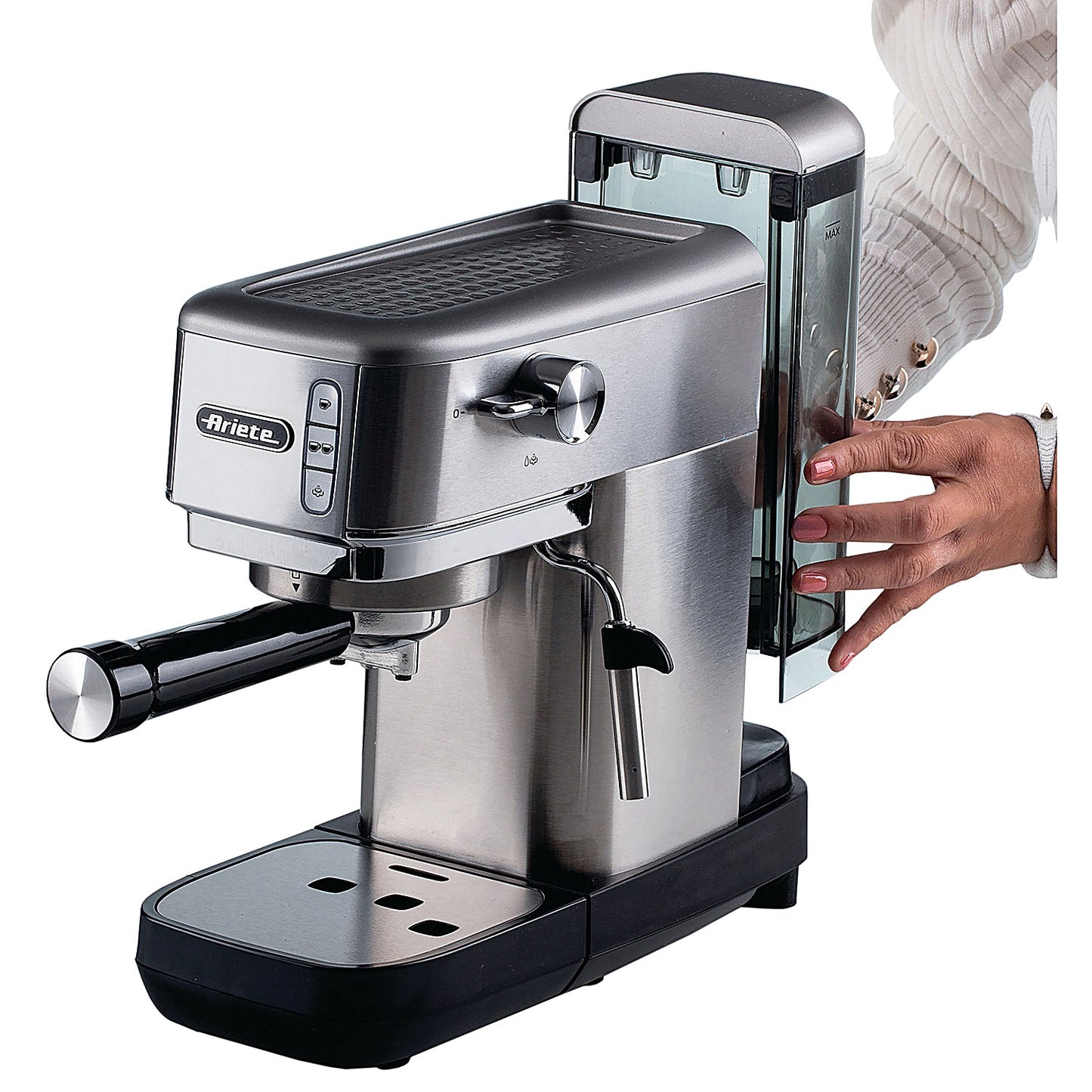 Ariete Metal Slim Espresso Coffee Maker, Brushed Stainless Steel