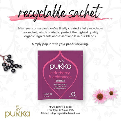Pukka Elderberry and Echinacea Organic Tea Bags, Pack of 20
