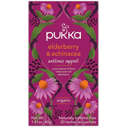 Pukka Elderberry and Echinacea Organic Tea Bags, Pack of 20