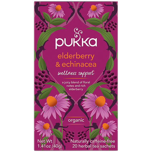Pukka Elderberry and Echinacea Organic Tea Bags, Pack of 20
