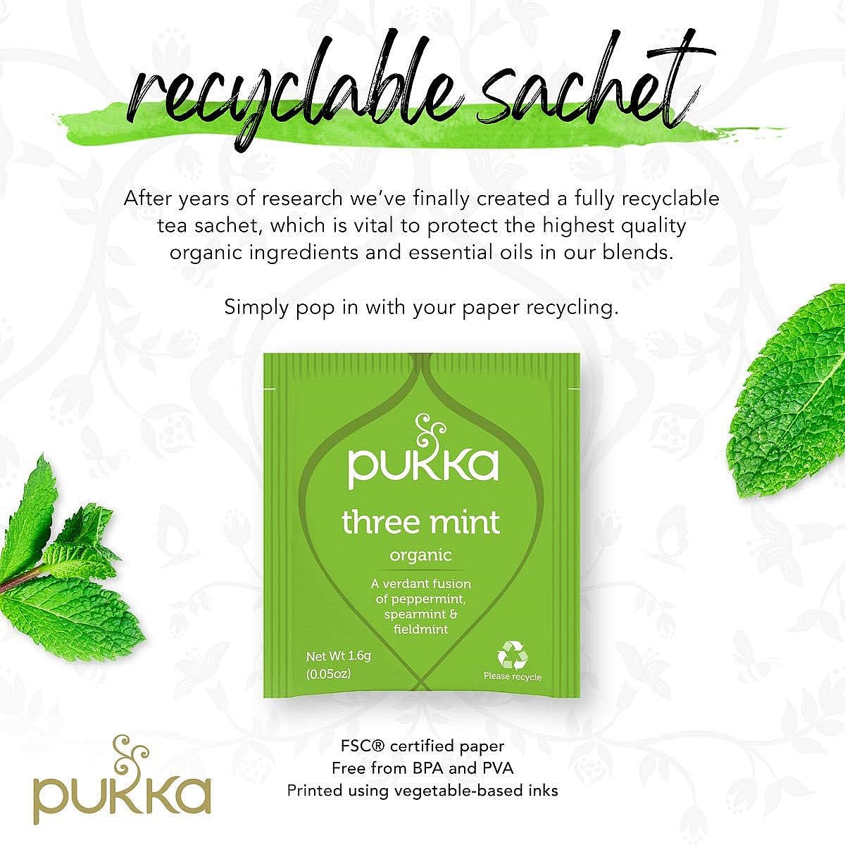 Pukka Three Mint Herbal Tea, Pack of 20