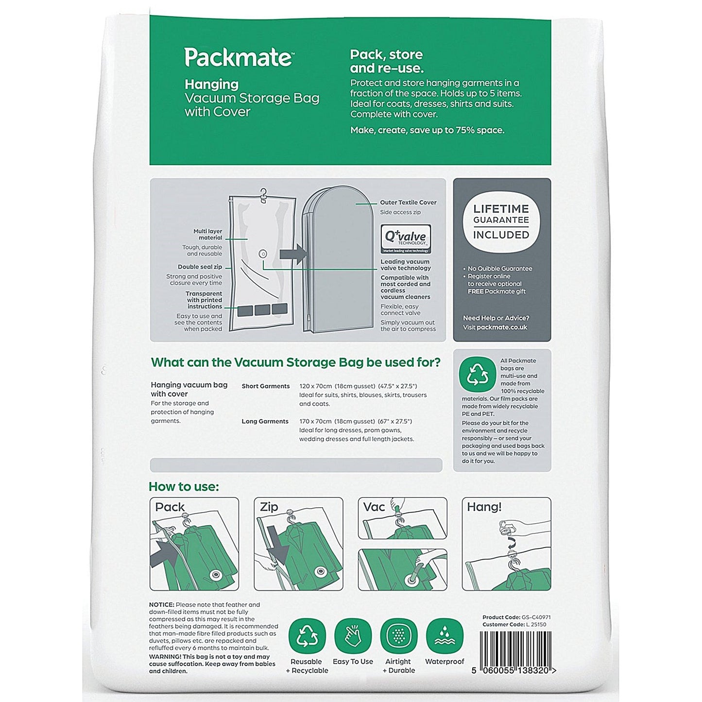 Packmate Hanging Vacuum Storage Bag Easy2Order : PKM13832