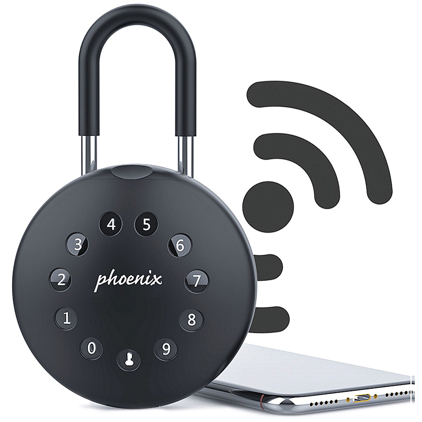 Phoenix Palm Smart Key Safe with Electronic Lock and Padlock Shackle, Black