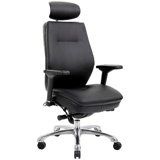 Domino Bonded Leather Operator Chair, Headrest, Height Adjustable Arms, Black
