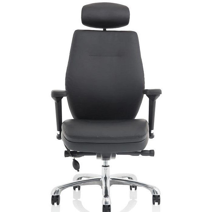 Domino Bonded Leather Operator Chair, Headrest, Height Adjustable Arms, Black