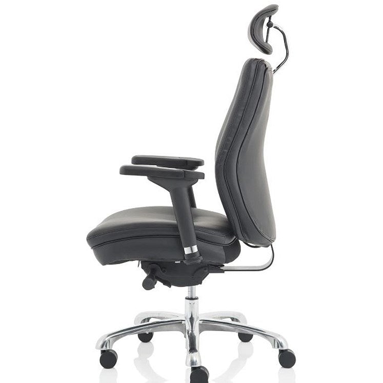 Domino Bonded Leather Operator Chair, Headrest, Height Adjustable Arms, Black