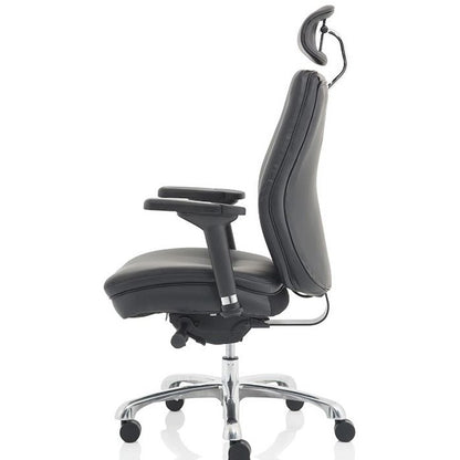 Domino Bonded Leather Operator Chair, Headrest, Height Adjustable Arms, Black