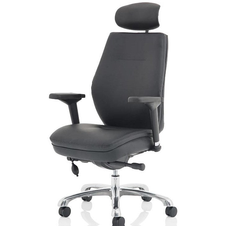 Domino Bonded Leather Operator Chair, Headrest, Height Adjustable Arms, Black