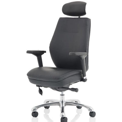 Domino Bonded Leather Operator Chair, Headrest, Height Adjustable Arms, Black