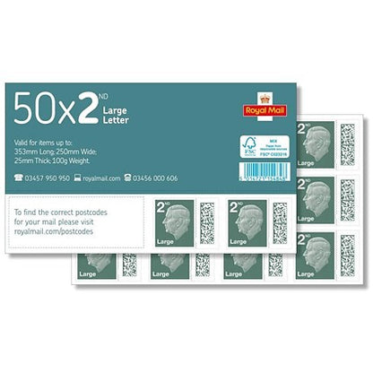 Royal Mail Second Class Large Postage Stamp Sheet, Pack of 50