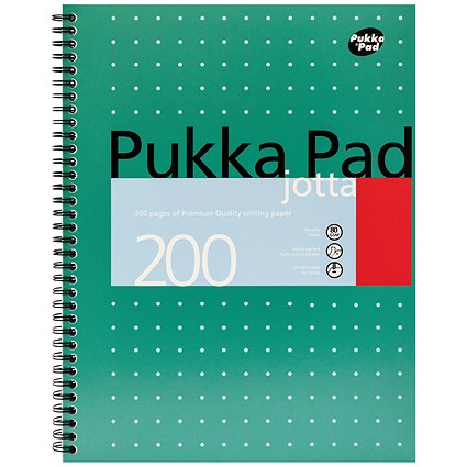 Pukka Pad Jotta Wirebound Notebook, A4, Ruled & Perforated, 200 Pages, Green, Pack of 3