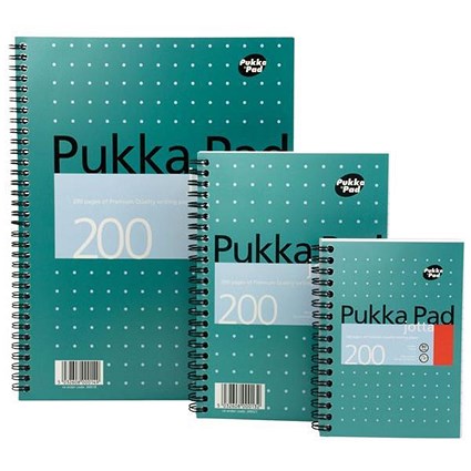 Pukka Pad Jotta Wirebound Notebook, A4, Ruled & Perforated, 200 Pages, Green, Pack of 3