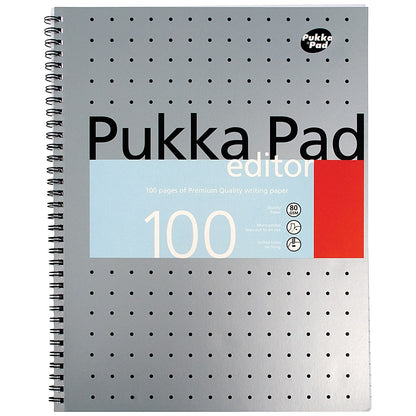 Pukka Pad Editor Wirebound Notebook, A4, Ruled & Perforated, 100 Pages, Silver, Pack of 3