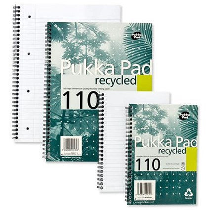 Pukka Pad Recycled Wirebound Notebook, A5, Ruled & Perforated, 110 Pages, Green, Pack of 3