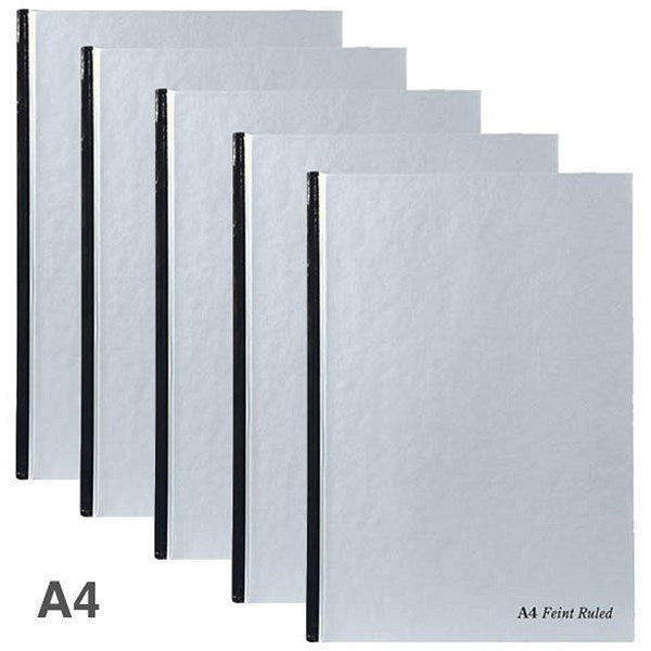 Pukka Pad Casebound Notebook, A4, Ruled, 192 Pages, Silver, Pack of 5