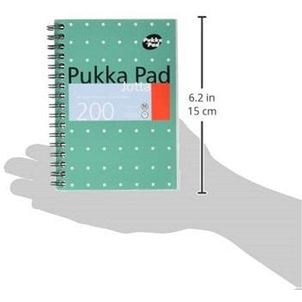 Pukka Pad Jotta Wirebound Notebook, A6, Ruled & Perforated, 200 Pages, Green, Pack of 3