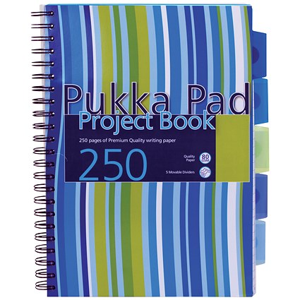 Pukka Pad Project Wirebound Project Book, A4, Ruled & Perforated, 250 Pages, Assorted Colours, Pack of 3