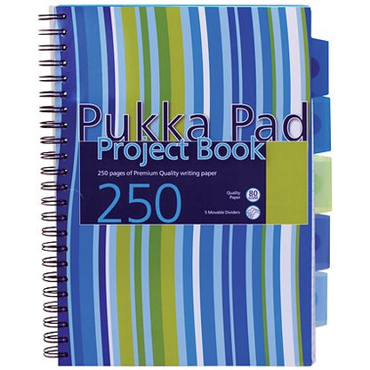 Pukka Pad Project Wirebound Project Book, A4, Ruled & Perforated, 250 Pages, Assorted Colours, Pack of 3
