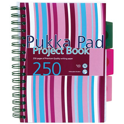 Pukka Pad Wirebound Project Notebook, A5, Ruled & Perforated, 250 Pages, Assorted Colours, Pack of 3