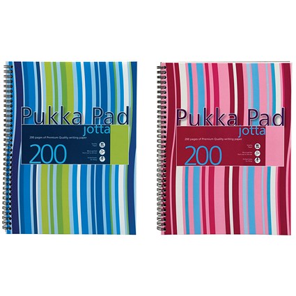 Pukka Pad Jotta Wirebound Notebook, A4, Ruled & Perforated, 200 Pages, Assorted Colours, Pack of 3