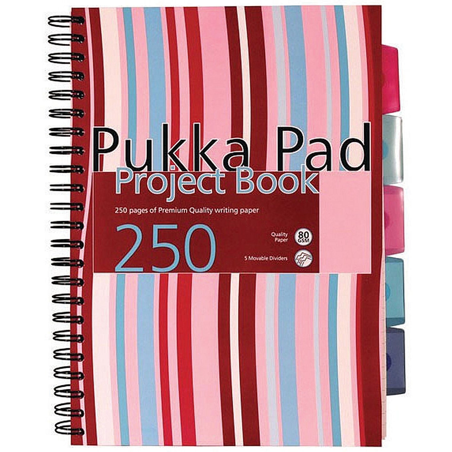 Pukka Pad Project Wirebound Notebook, A4, Ruled & Perforated, 250 Pages, Multicoloured, Pack of 3