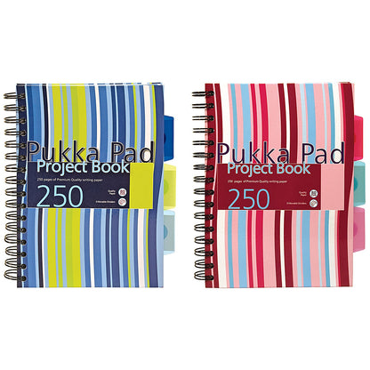 Pukka Pad Stripes Wirebound Hardback Project Notebook 250 Pages A5 Blue/Pink (3 Pack)
