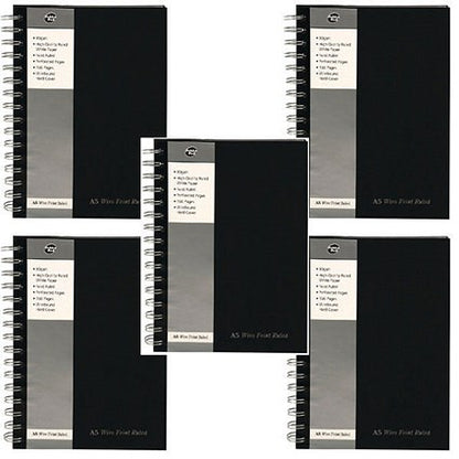 Pukka Pad Wirebound Notebook, A5, Ruled with Margin, 160 Pages, Black, Pack of 5