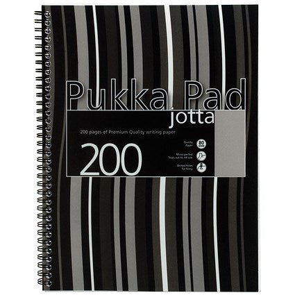 Pukka Pad Jotta Wirebound Notebook, A4, Ruled & Perforated, 200 Pages, Black, Pack of 3