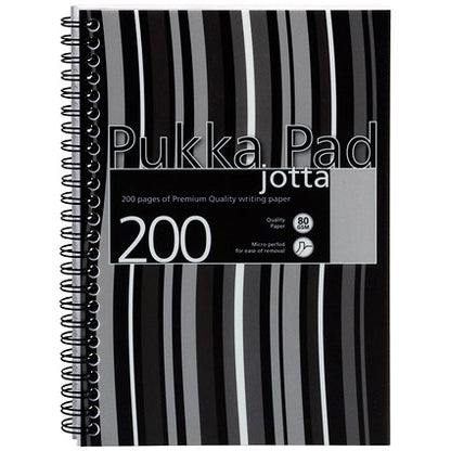 Pukka Pad Jotta Wirebound Notebook, A5, Perforated & Ruled, 200 Pages, Black, Pack of 3