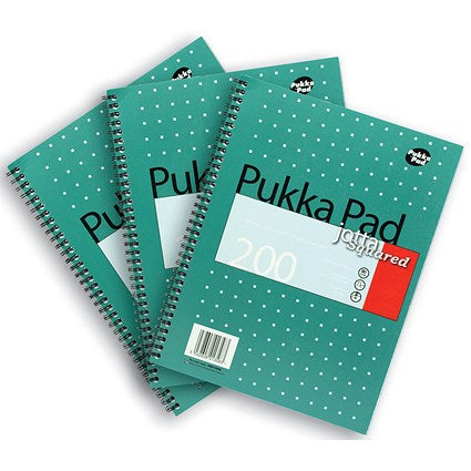 Pukka Pad Jotta Squared Wirebound Notebook, A4, Punched & Perforated, 200 Pages, Green, Pack of 3