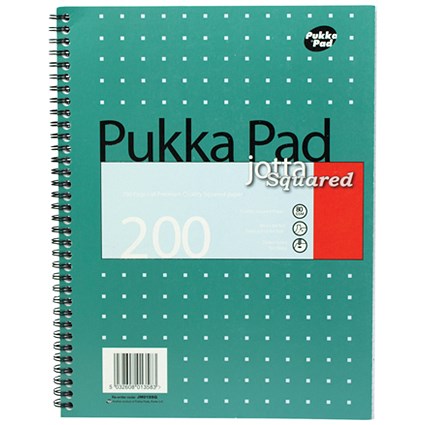 Pukka Pad Jotta Squared Wirebound Notebook, A4, Punched & Perforated, 200 Pages, Green, Pack of 3