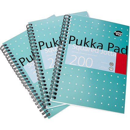 Pukka Pad Jotta Squared Wirebound Notebook, A5, Perforated, 200 Pages, Green, Pack of 3