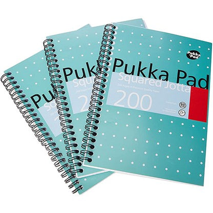 Pukka Pad Jotta Squared Wirebound Notebook, A5, Perforated, 200 Pages, Green, Pack of 3