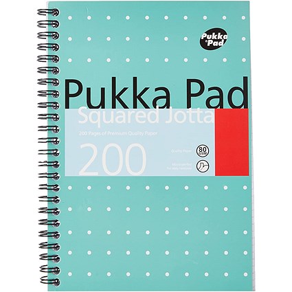 Pukka Pad Jotta Squared Wirebound Notebook, A5, Perforated, 200 Pages, Green, Pack of 3