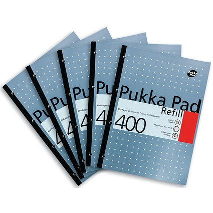 Pukka Pad Sidebound Refill Pad, A4, Ruled with Margin, 400 Pages, Assorted Colours, Pack of 5