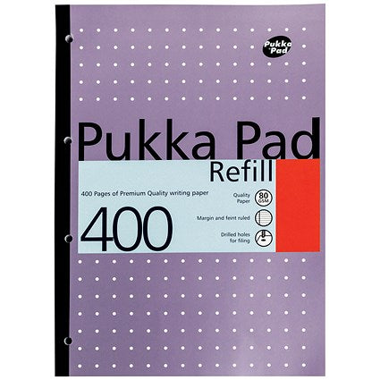 Pukka Pad Sidebound Refill Pad, A4, Ruled with Margin, 400 Pages, Assorted Colours, Pack of 5