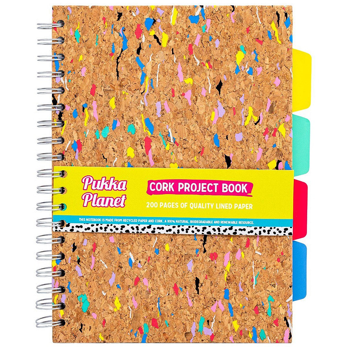 Pukka Planet Cork Project Book with 4 Dividers, B5, Ruled, 200 Pages, Multicoloured
