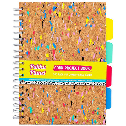 Pukka Planet Cork Project Book with 4 Dividers, B5, Ruled, 200 Pages, Multicoloured